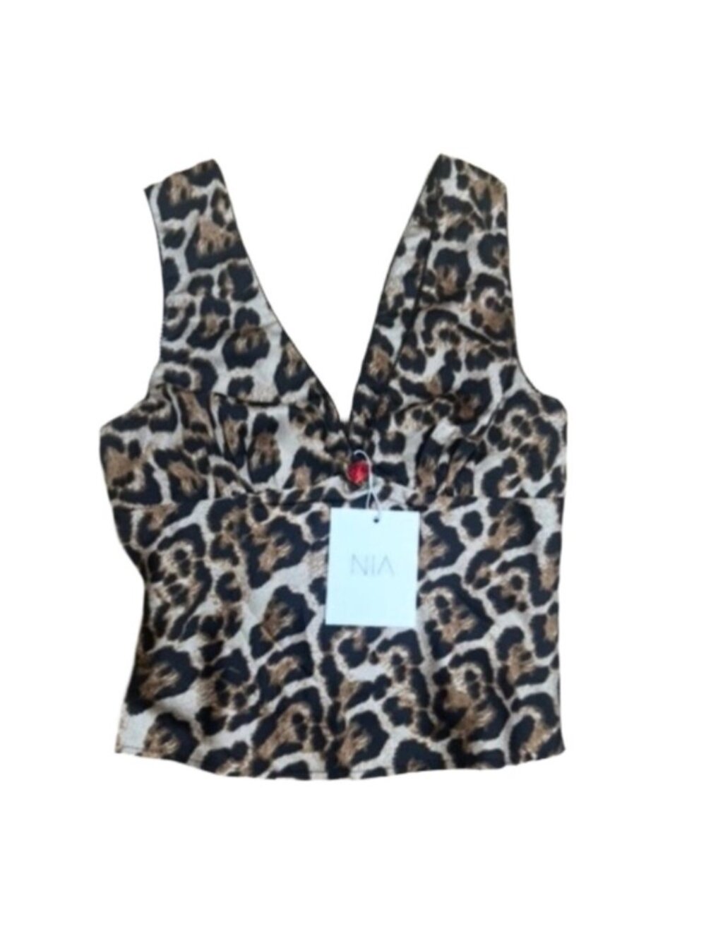 NIA Celia Leopard Print Corset Top Small V-Neck Red Rose Bustier Tank Night Out